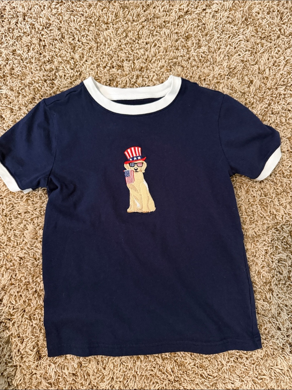 Janie and Jack Navy Tee with Patriotic Dog Patch